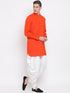 Vastramay Men's Red Cotton Blend Kurta and White Dhoti Set